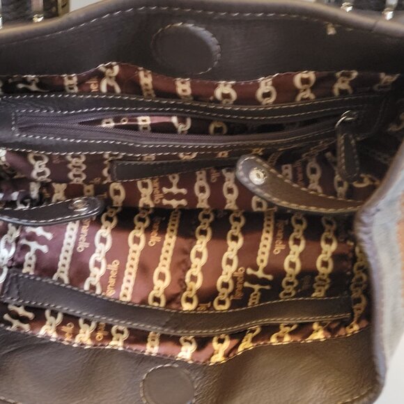 Tignanello Womens Patchwork Leather Handbag With Dual Buckle Straps & Metal Logo - Picture 8 of 9